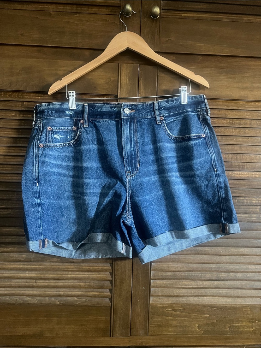 American Eagle Outfitters Dark Blue Cuffed Denim Shorts